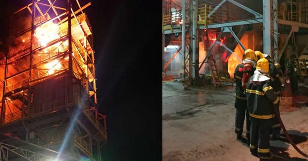 Elevador em construção pega fogo em empresa de fertilizantes em Uberaba