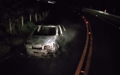Carro é encontrado incendiado em rodovia que liga Oliveira Fortes a BR-040