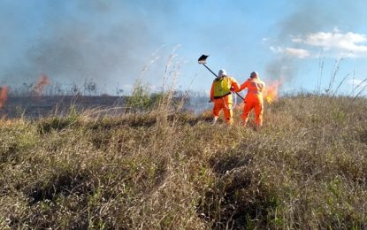 Bombeiros combatem incêndio que ameaçava igreja e granja no povoado do Patrimônio, na zona rural de Barbacena